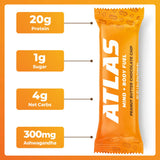 Atlas Protein Bar, 20g Protein, 1g Sugar, Clean Ingredients, Gluten Free (Peanut Butter Chocolate Chip, 12 Count (Pack of 1))