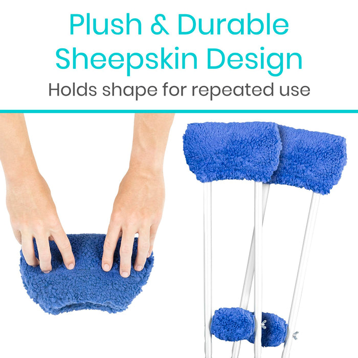 Vive Sheepskin Crutch Pads & Hand Grips for Adults, Kids, Crutches, Armpits - Accessories Knee Scooter Foot Injuries Pillow for 5ft Medical 6 feet Youth Padding Arm Underarm Folding Walking Crutches