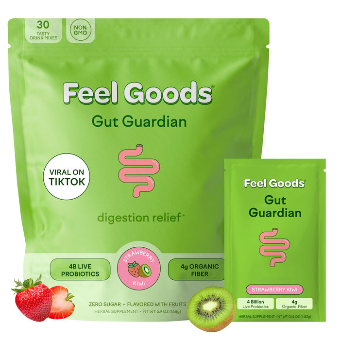 Feel Goods Gut Guardian - Probiotic & Prebiotic Powder Packets, Digestive Health for Men & Women, Organic Fiber, Gut Health, Sugar Free, 0.3 Ounce Packets - Strawberry Kiwi - 1 Count (Pack of 30)