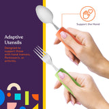 Special Supplies Adaptive Utensils(5-Piece Kitchen Set) Wide, Non-Weighted, Non-Slip Handles for Hand Tremors, Arthritis, Parkinson’s or Elderly Use - Stainless Steel Knives, Fork, Spoons - Multicolor