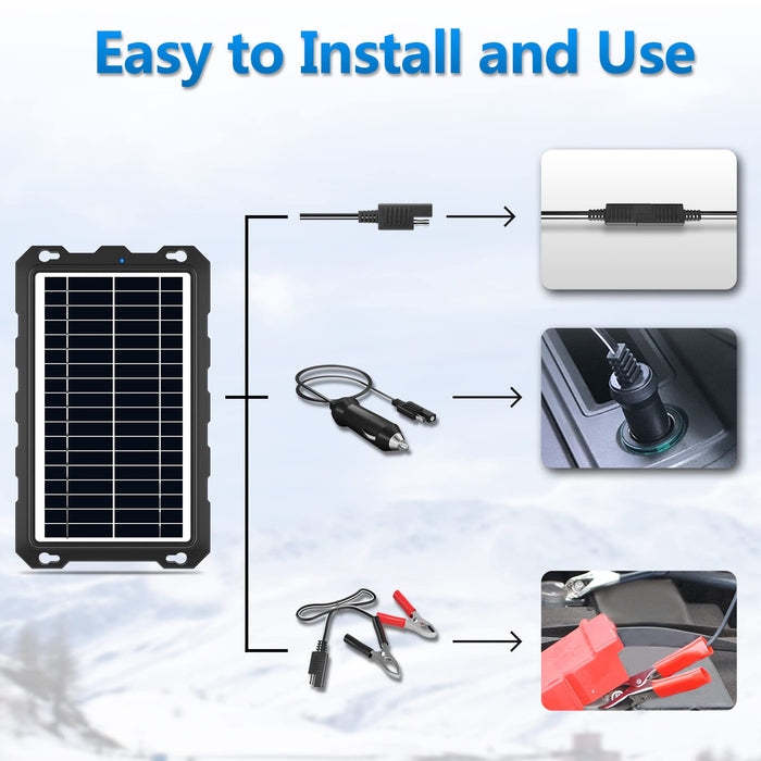 POWOXI-9W-Solar-Battery-Trickle-Charger-Maintainer -12V Portable Waterproof Solar Panel Trickle Charging Kit for Car, Motorcycle, Boat, Marine, RV, Trailer, Powersports, Snowmobile, etc.