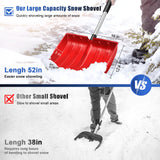 Large Portable Snow Shovel for Driveway: 52-Inch Extended Lightweight Snow Shovel for Snow Removal - Wide Snow Shovel with Ergonomic D-Grip Handle and Durable Aluminum Blade for Garden, Car, Camping