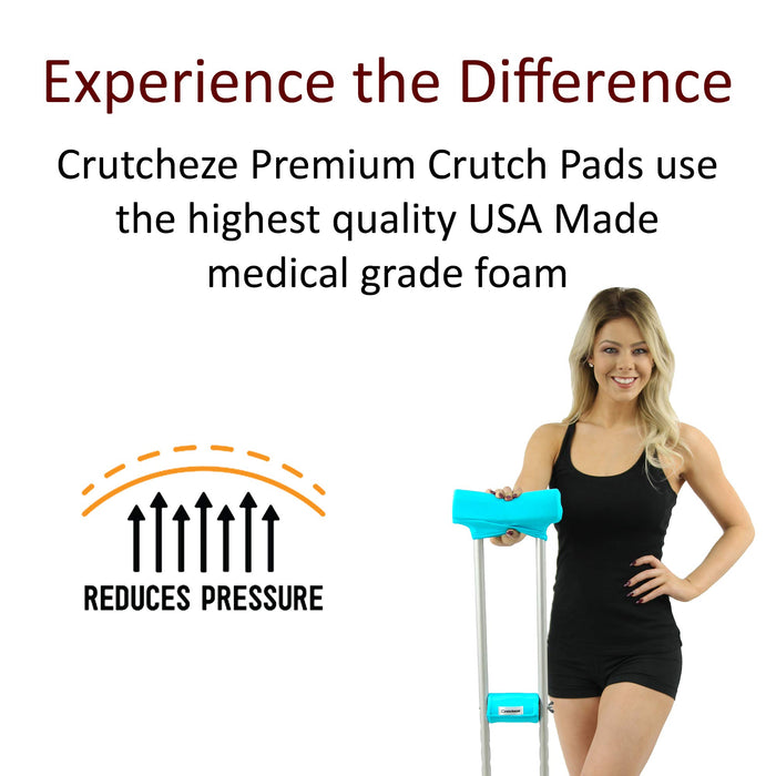 Crutcheze Premium USA Made Crutch Pad and Hand Grip Covers | Comfortable Underarm Padding Washable Breathable Moisture Wicking Fabric - Accessories for Adult & Youth Crutches (Turquoise)