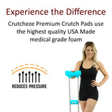 Crutcheze Premium USA Made Crutch Pad and Hand Grip Covers | Comfortable Underarm Padding Washable Breathable Moisture Wicking Fabric - Accessories for Adult & Youth Crutches (Turquoise)