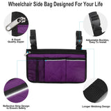 HSGEZUOQI Wheelchair Side Bag, Armrest Storage Pouch with Cup Holder and Reflective Strip for Most Wheelchairs, Walkers or Rollators (Purple)