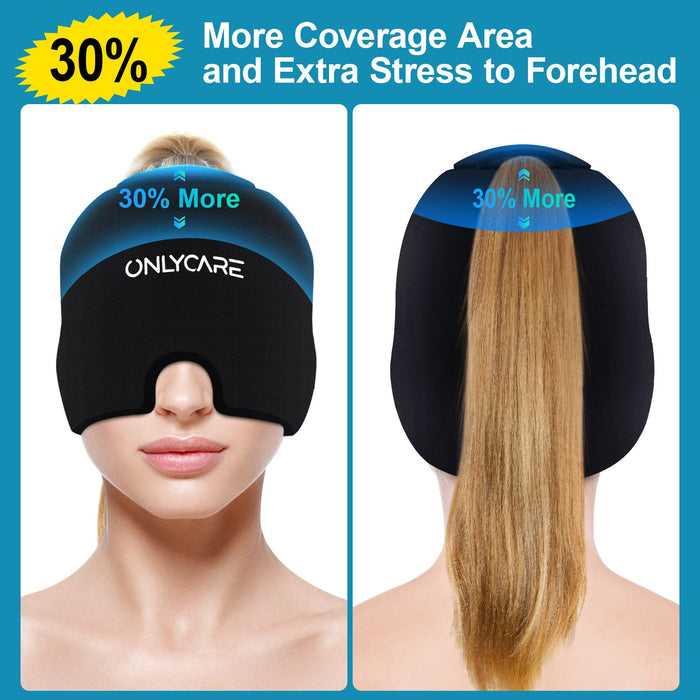 ONLYCARE Migraine Relief Cap, Upgraded Full Coverage Odorless Migraine Ice Head Wrap, Headache Relief Hat for Migraine, Black - FSA or HSA Approved