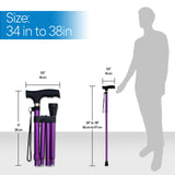 RMS Folding Cane - Foldable, Adjustable, Lightweight Aluminum Offset Walking Cane - Collapsible Walking Stick with Ergonomic Derby Handle - Ideal Daily Living Aid for Limited Mobility (Lavender)