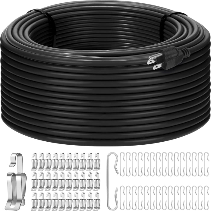 Retisee 200 FT Roof Snow Deicing Cable Kit 5 Watts Per Foot Deicing Heating Cable Plug in Heat Tape for Roof and Gutters with Mounting Buckle, 110V