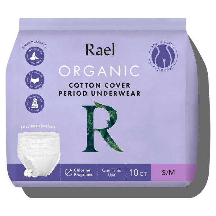 Rael Disposable Underwear for Women, Organic Cotton Cover - Incontinence Pads, Postpartum Essentials, Disposable Underwear, Unscented, Maximum Coverage (Size S-M, 10 Count)