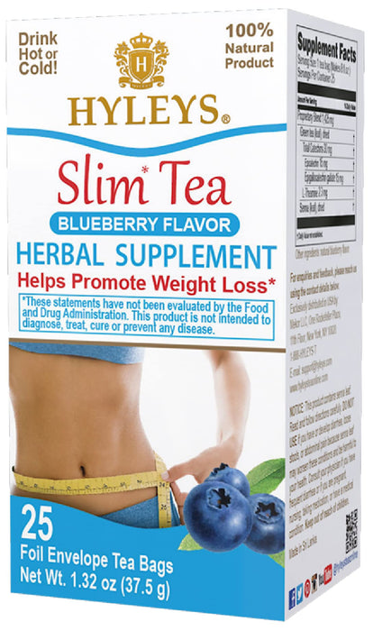 Hyleys Slim Tea Blueberry Flavor - Weight Loss Herbal Supplement Cleanse and Detox - 25 Tea Bags (12 Pack)