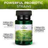 Swanson L. Reuteri Probiotic Plus w/L. Rhamnosus L. Acidophilus & FOS Prebiotic Digestive Support - Promotes Gut Health w/ 7 Billion CFU per Capsule - (30 Veggie Capsules) 4 Pack