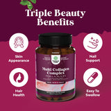 Advanced Multi Collagen Peptides Pills 120ct - Biotin and Collagen Supplement with BioPerine and Hair Skin and Nails Vitamins for Women and Men - Multi Collagen Pills for Women with Types 1 2 3 5 & X