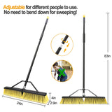 24 Inches Push Broom Outdoor Heavy Duty Broom with 63" Long Handle for Deck Driveway Garage Yard Patio Concrete Floor Cleaning Yellow