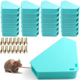 Kittmip 24 Pcs Triangle Mouse Station with Keys, Key Required Mouse Bait Station, Reusable Humane Rodent Box Against Mice Chipmunks Squirrels for Kitchen Living Room Office Warehouse (Blue)