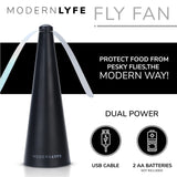 Modern Lyfe Fly Fan for Tables - USB or AA Battery Powered - Fly Repellent for Outdoor Dining Or Food at Parties, Restaurants, Outdoor Table, Fly Swatter, Keep Flies Away (Black -1 Pack)