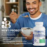 Bronson Men's Probiotic 50 Billion CFU Plus Prebiotic with Ashwagandha, Fenugreek & Zinc, Supports Healthy Digestion & Immune Function Non-GMO, 60 Vegetarian Capsules