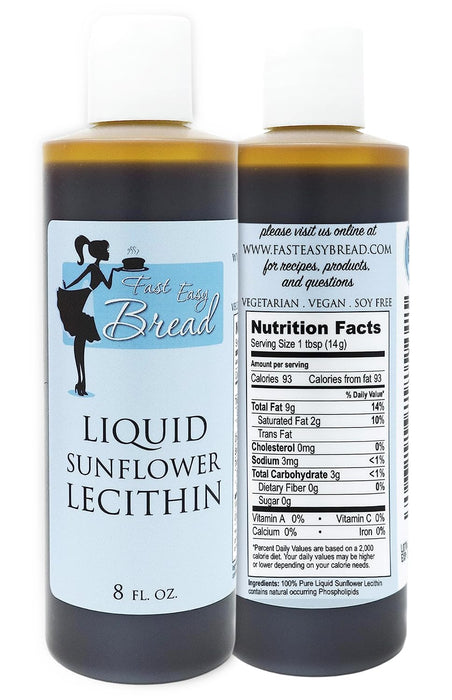 Fast Easy Bread Pure Sunflower Lecithin Liquid (8 oz) | Food Grade Natural Emulsifier | Rich in Phosphatidyl Choline | Vegetarian, Vegan, Gluten-Free, and Soy-Free |