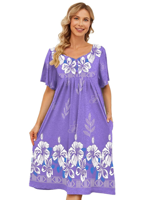 UDFORSK House Dresses for Elderly Women with pockets moo moos Lounge Dresses for women Plus Size Summer Robes Grandma Clothes Patio Dress Mandalas Mumu Sleep Shirt Anthony Richards Purple XL