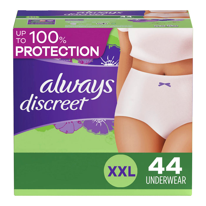 Always Discreet Adult Incontinence & Postpartum Underwear For Women, Size Xxl, Maximum Absorbency, Disposable, 22 x 2 Packs (44 Count total)