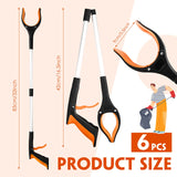 6 Pack Trash Grabber Reacher Tool for Elderly, 32" Foldable Trash Picker Upper Grabber Long Handy Mobility Aids Lightweight Reaching Tool for Pick Up Stick Arm Extension Litter Claw Picker (Orange)