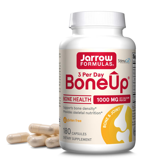 Jarrow Formulas BoneUp Three Per Day - 180 Capsules - 60 Servings - For Bone Support & Skeletal Nutrition - Includes Naturally Derived Vitamin D3, K2 (as MK-7) & 1000mg Calcium - Gluten Free - Non-GMO