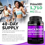 6-in-1 Organic Maca Root & Ashwagandha Capsules 1710mg w/DHEA & Black Pepper Fruit Extract - Maca Root Capsules for Women & Men - Stamina, Bone and Mood Support Supplement,120 Capsules (40 Servings)