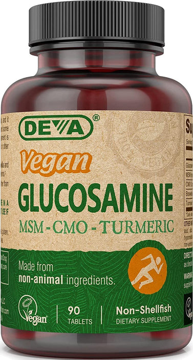 DEVA Vegan Glucosamine-MSM-CMO & Turmeric Supplement - Gluten Free Plant Based Nutritional Supplement - 90 Tablets (Pack of 2)