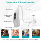 Lentorgi Rechargeable Hearing Aids for Seniors with Noise Cancelling, BTE Hearing Aids for People with Mild Moderate Severe Hearing Loss, Dual Microphone, Comfortable Fit - Gray