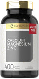 Calcium Magnesium Zinc | 400 Caplets Value Size | Vegetarian, Non-GMO, Gluten Free Supplement | by Carlyle