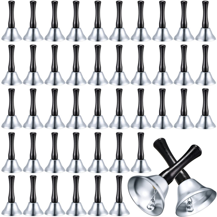 50 Pcs Loud Hand Bell Christmas Call Bell Dinner Bell Service Bell Small Bell for Food Line Care for The Sick and Elderly Alarm Ringing Call for Pets Jingles Weddings Christmas Decoration (Silver)