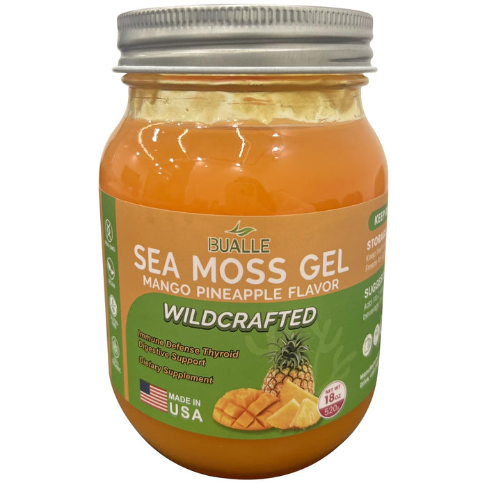 Bualle Sea Moss Gel Mango Pineapple Irish Seamoss Gel, 18 OZ Organic Raw Sea Moss Gel Rich in Minerals, Proteins & Vitamins, Natural Wildcrafted Antioxidant Health Supplement