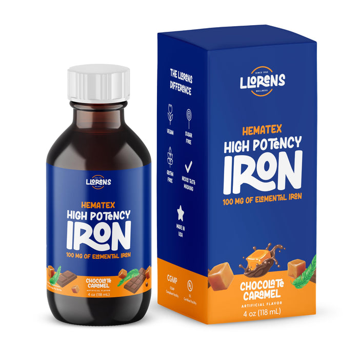 Iron Supplement High Potency Liquid Iron for Adults by Hematex - 100mg Polysaccharide Iron Complex Iron Supplements for Anemia and Iron Deficiency (Chocolate Caramel Flavor)