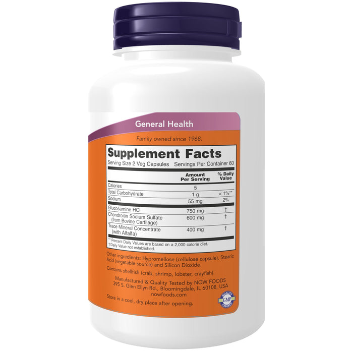 NOW Supplements, Glucosamine & Chondroitin, with Trace Mineral Concentrate and Alfalfa, 120 Veg Capsules