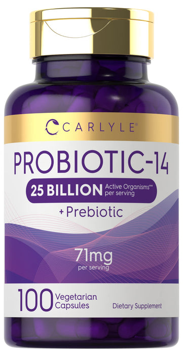 Carlyle Probiotics 25 Billion CFU | with Prebiotics | 100 Capsules | Vegetarian, Non-GMO, & Gluten Free Supplement | for Men & Women