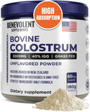 Bovine Colostrum Powder Supplement (3000mg + 40% IgG + No Fillers) Supports Gut & Digestive Health, Muscle Recovery & Growth, Immune Support - Unflavored & Easy to Mix - Grass Fed - 60 servings