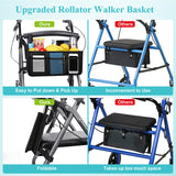 Rollator Basket, Dotday Rollator Walker Bag w/Cup Holder, Easy to Use Folding Rollator Walker Storage Bag, Never Tipping Over The Walker, Best Gift for Family and Friends - (for Rollator Walkers)