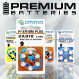 Premium Batteries Size 312, ZA312, PR41, P312 1.45V Zinc Air Hearing Aid Batteries Brown Tab (120 Batteries)