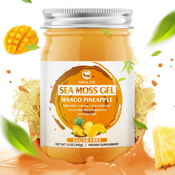 Sea Moss Gel Organic Raw 12oz, Wildcrafted Superfood Irish Seamoss Gel, Rich in 102 Vitamins & Minerals, Nutritional Supplement for Immune and Digestive Support, Mango Pineapple Flavored