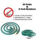 W4W Mosquito Repellent Coils - Outdoor Use Reaches Up to 10 feet - Each Burns for 5-7 Hours (Three Pack Contains 12 coils & 6 Stands)