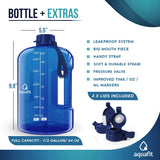 AQUAFIT Half Gallon Water Bottle with Straw & Chug Lid - 64 oz Water Bottle with Time Marker and Handle - BPA-Free Water Jug, Large Water Bottles 64 oz, Hydration Packs (Blue)