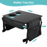 HOOMTREE Walker Tray for Folding Walker, Mobility Table Trays for Walkers for Seniors with Cup Holder,Walker Trays for Rolling Folding Walker,Walker Accessories for Elderly (Black with Pockets)