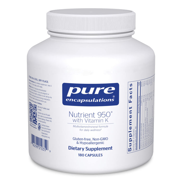 Pure Encapsulations Nutrient 950 with Vitamin K 180's - Multivitamin & Mineral Supplement - Bone & Arterial Support* - Optimal Absorption - Gluten Free & Non-GMO - 180 Capsules