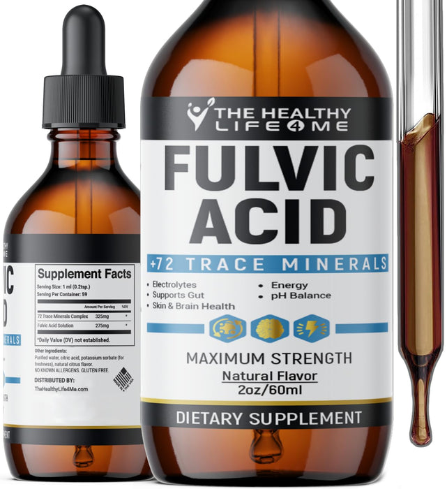Liquid Fulvic Acid + 72 Trace Minerals | Digestion | Hydration | Keto, Dietary Supplement | Energy | pH Balance | 2-Month Supply