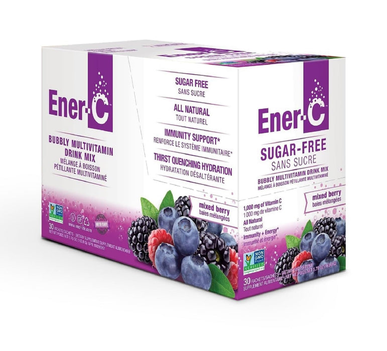 Ener-C Sugar Free Mixed Berry Multivitamin Drink Mix, 1000mg Vitamin C, Non-GMO, Vegan, Real Fruit Juice Powders, Natural Immunity Support, Electrolytes, Gluten Free, 1-Pack of 30