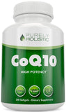 Purely Holistic CoQ10 100mg - 240 SoftGels - 8 Month Supply - Ubiquinone Coenzyme Q10 Supplement - with Organic Olive Oil - Soy Free Co Q 10 - Made in The USA