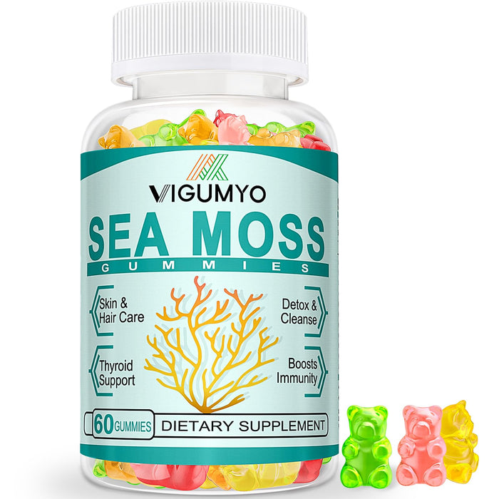 VIGUMYO Sea Moss Gummies for Adults & Kids, Seamoss Gel Gummies Support Thyroid, Immune System, Cleanse & Detox, Bladderwrack Burdock Minerals Vitamins (1 Pack)