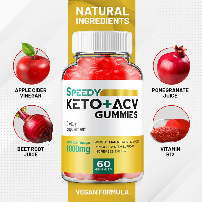 Speedy Keto ACV Gummies - Advanced Formula Speedy Keto Plus ACV Gummies Apple Cider Vinegar Speedy ACV Dietary Supplement Men Women (60 Gummies)