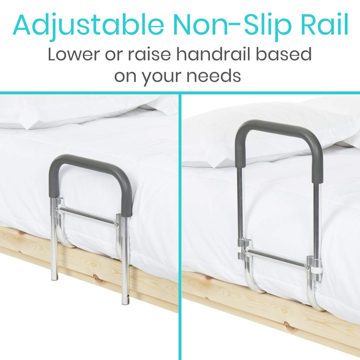 Vive Bed Rail - Compact Assist Railing for Elderly Seniors, Handicap - Standing Bar Handle with Fall Prevention Guard - Adjustable Bedrail Cane fits King, Queen, Full, Twin - Stability Grab Bar