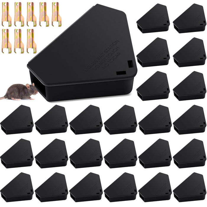 24 Pcs Mice Station with Keys Mouse Bait Stations Waterproof Mice Stations Outdoor Mice Traps Bait Boxes for Mice Indoor Outdoor, Bait Not Included, Suitable for Small Mice (Black)