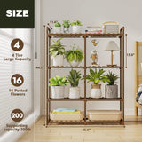 Bamworld Plant Stand with Grow Lights for Indoor Plants Wood Plant Shelf 4 Tier Large Flower Stand for Mutiple Plant Holder Rack for Patio Living Room Balcony